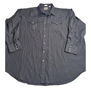 Ely Cattleman Big Man Black‎ Pearl Snap Long Sleeve Shirt Men's 4XL